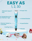 3D Pen Starter Kit - 10 Colors Filament